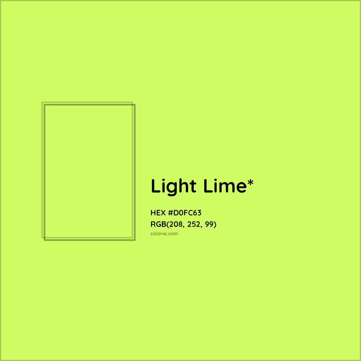 #D0FC63 hex color. RGB, RYB, CMYK, HSL, HSV codes and color conversions. Matching color names, palettes, paints.