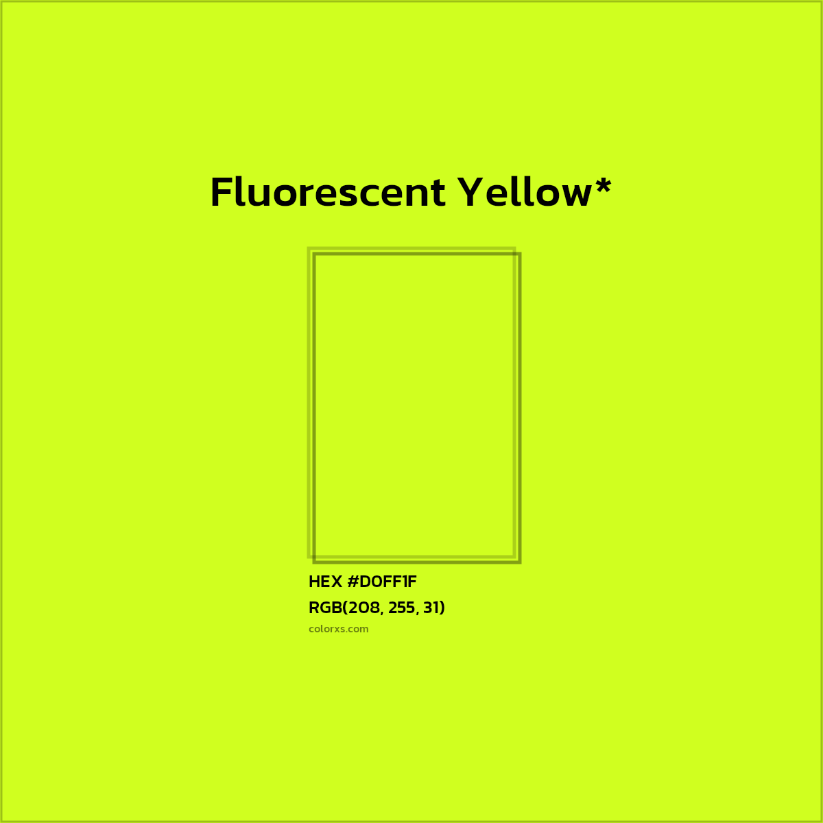 #D0FF1F hex color. RGB, RYB, CMYK, HSL, HSV codes and color conversions. Matching color names, palettes, paints.