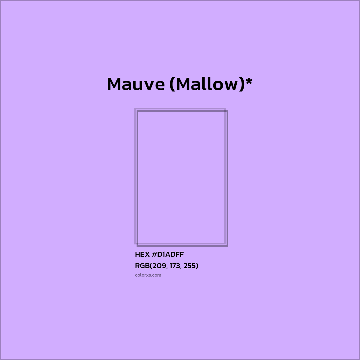 #D1ADFF hex color. RGB, RYB, CMYK, HSL, HSV codes and color conversions. Matching color names, palettes, paints.