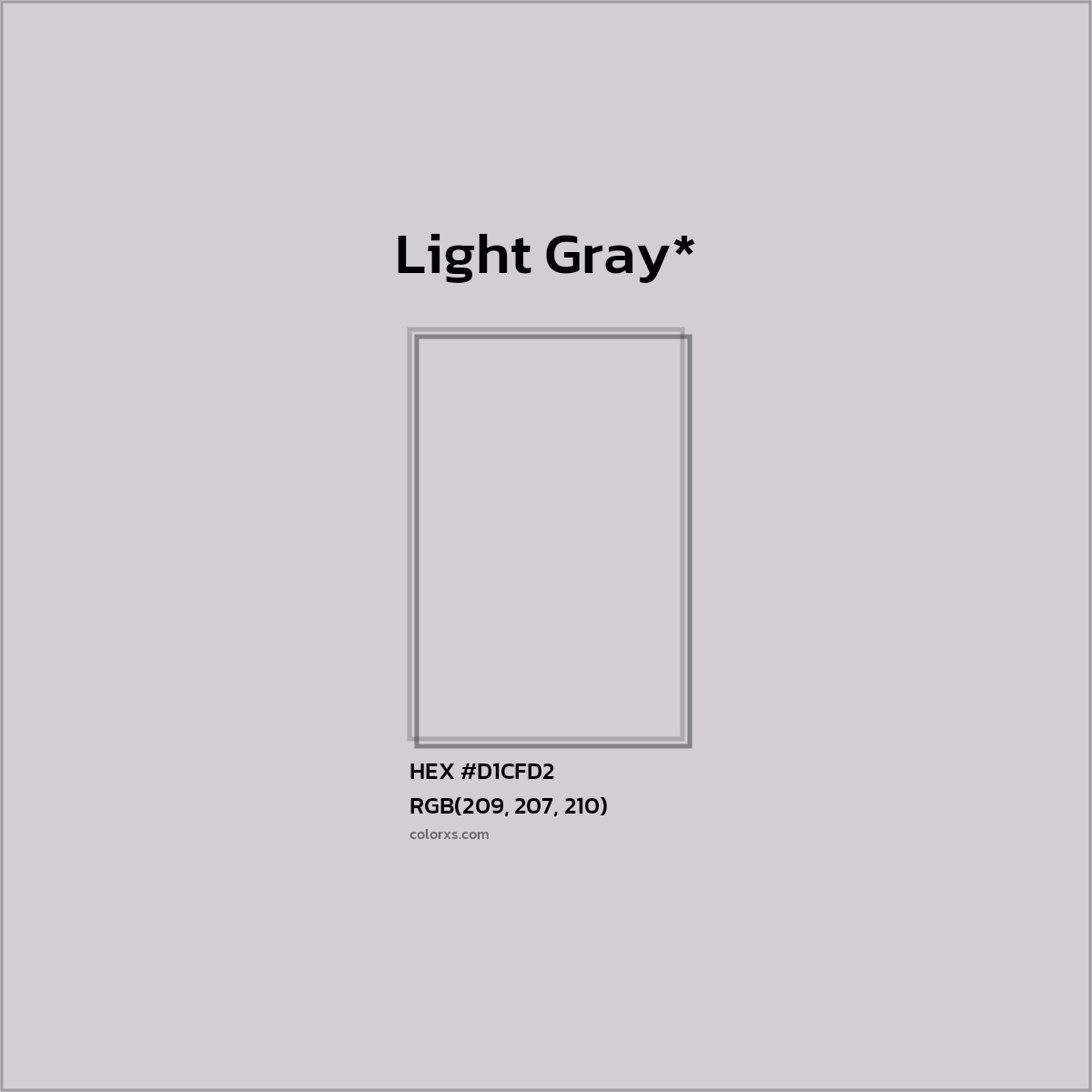 #D1CFD2 hex color. RGB, RYB, CMYK, HSL, HSV codes and color conversions. Matching color names, palettes, paints.