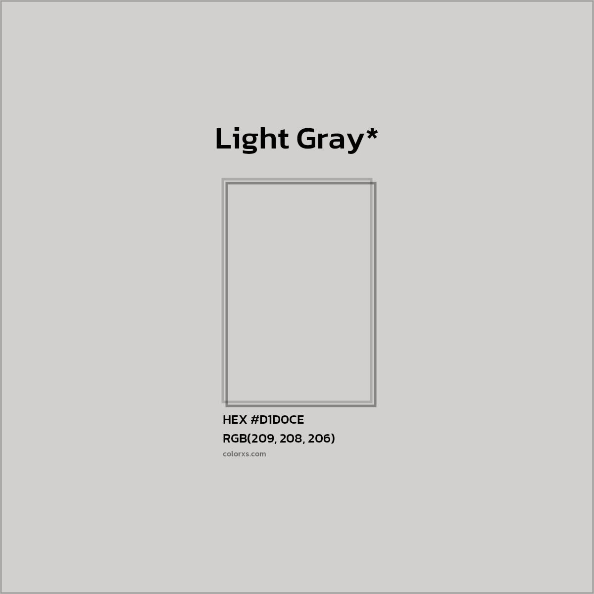 #D1D0CE hex color. RGB, RYB, CMYK, HSL, HSV codes and color conversions. Matching color names, palettes, paints.