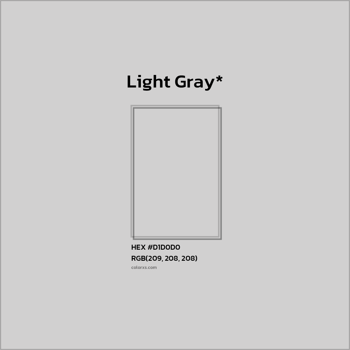 #D1D0D0 hex color. RGB, RYB, CMYK, HSL, HSV codes and color conversions. Matching color names, palettes, paints.