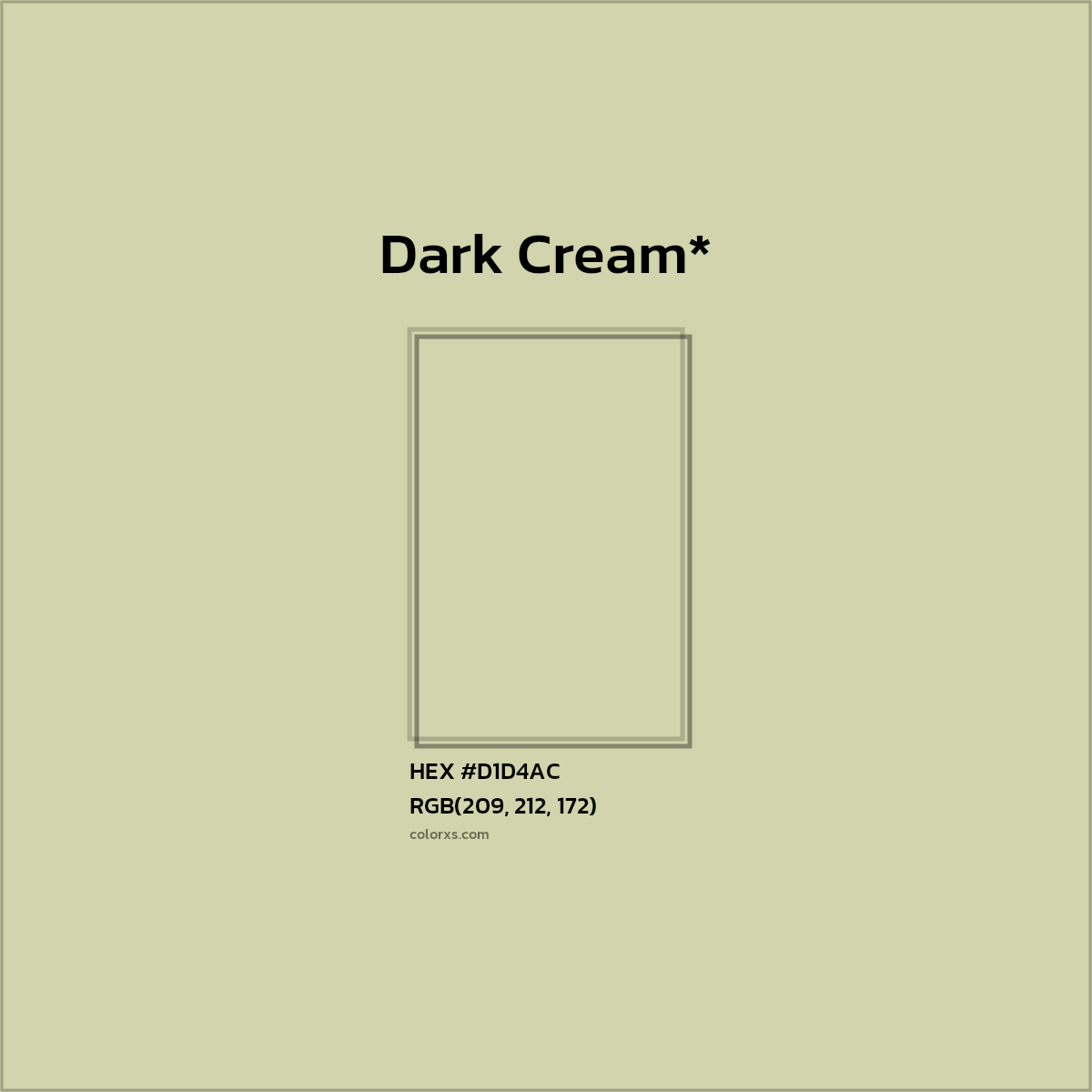 #D1D4AC hex color. RGB, RYB, CMYK, HSL, HSV codes and color conversions. Matching color names, palettes, paints.