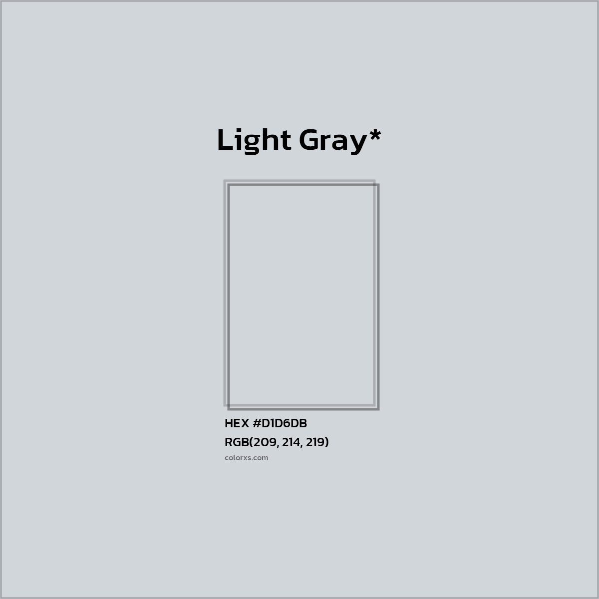 #D1D6DB hex color. RGB, RYB, CMYK, HSL, HSV codes and color conversions. Matching color names, palettes, paints.