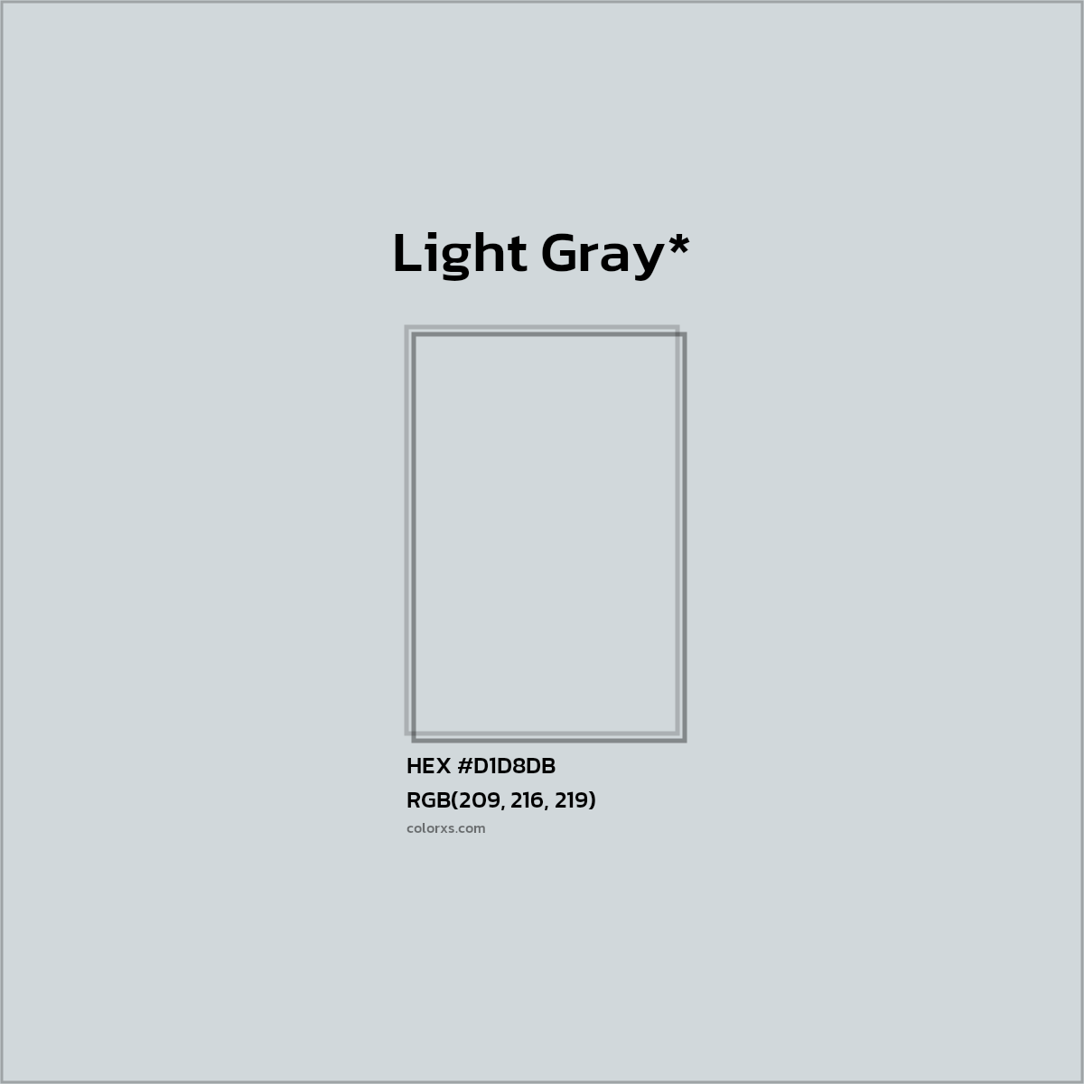 #D1D8DB hex color. RGB, RYB, CMYK, HSL, HSV codes and color conversions. Matching color names, palettes, paints.