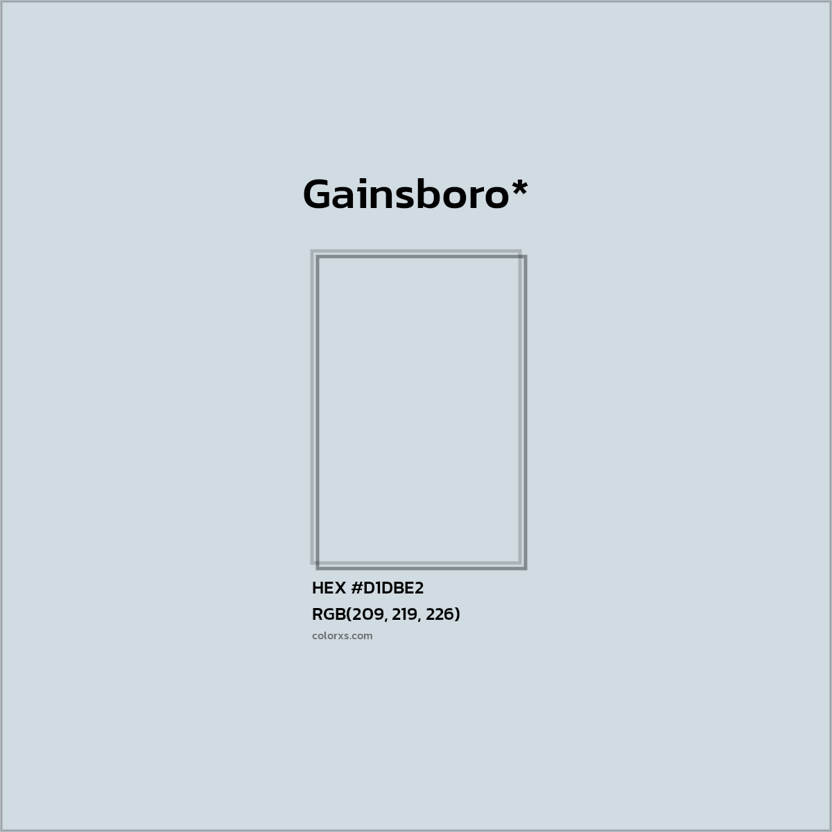 #D1DBE2 hex color. RGB, RYB, CMYK, HSL, HSV codes and color conversions. Matching color names, palettes, paints.