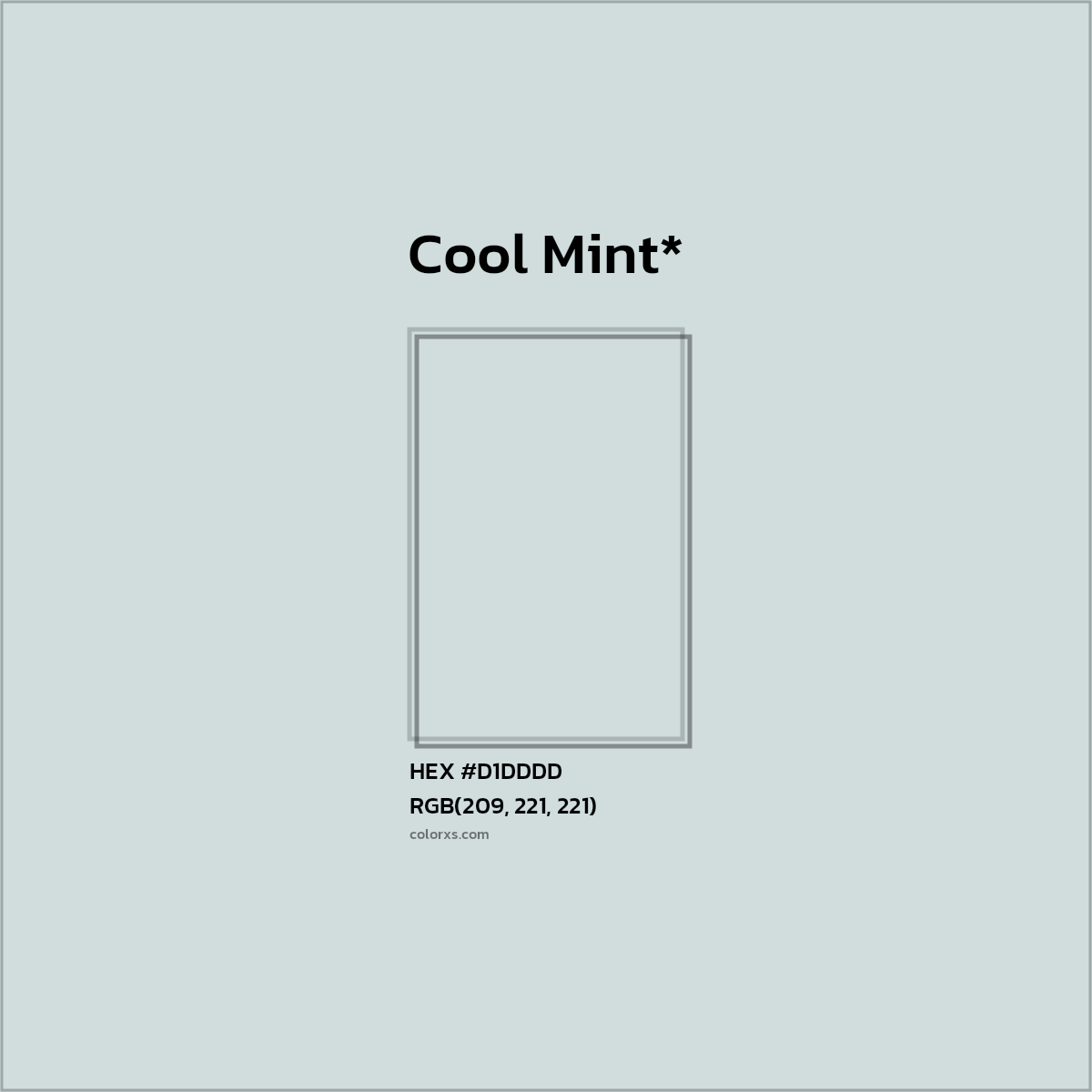 #D1DDDD hex color. RGB, RYB, CMYK, HSL, HSV codes and color conversions. Matching color names, palettes, paints.
