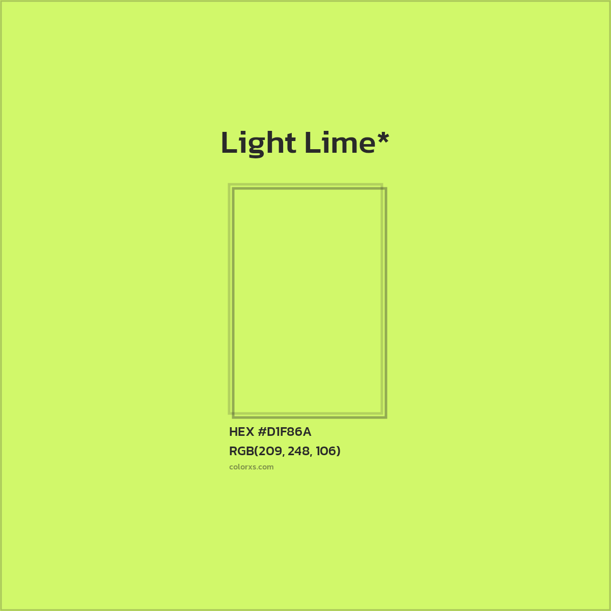 #D1F86A hex color. RGB, RYB, CMYK, HSL, HSV codes and color conversions. Matching color names, palettes, paints.
