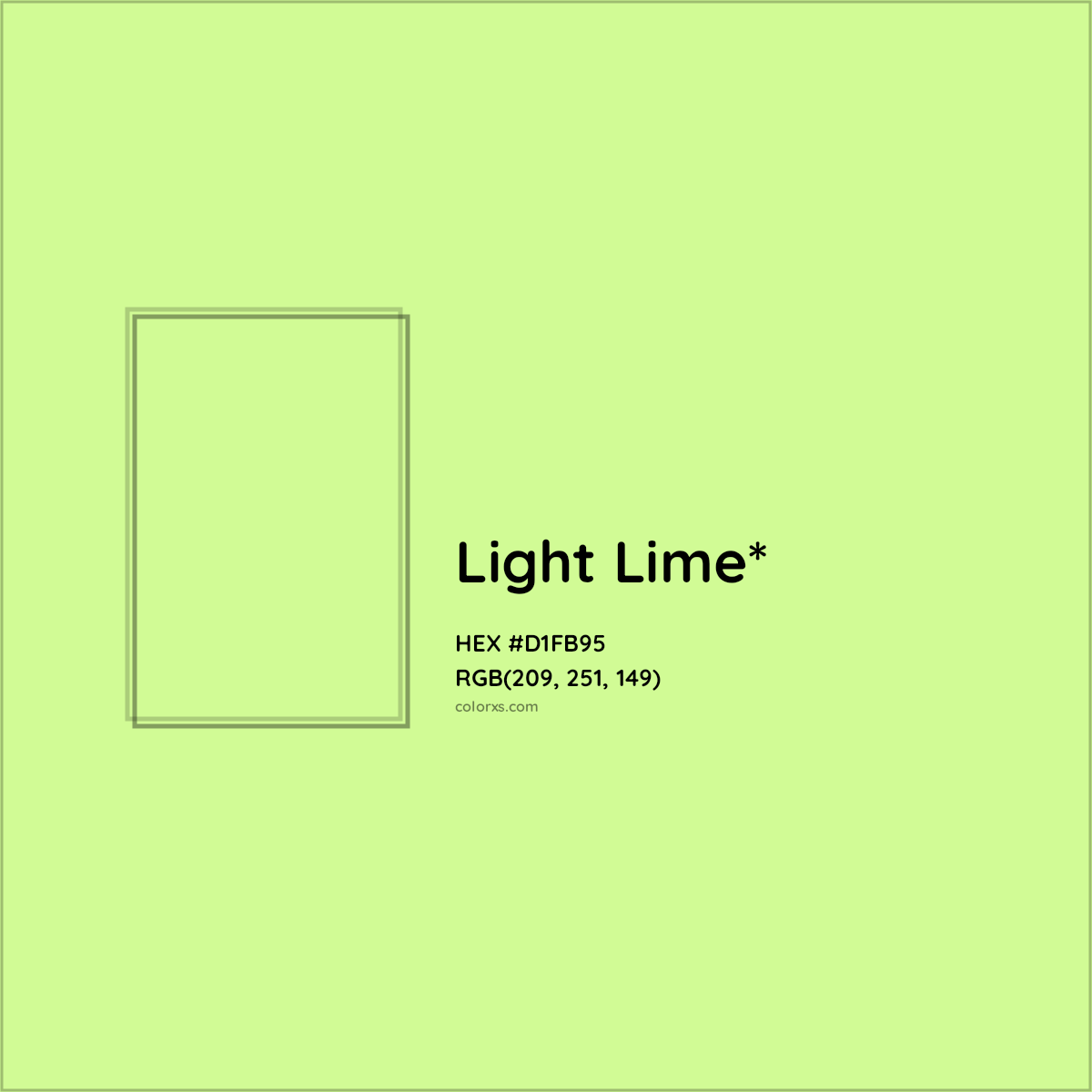 #D1FB95 hex color. RGB, RYB, CMYK, HSL, HSV codes and color conversions. Matching color names, palettes, paints.