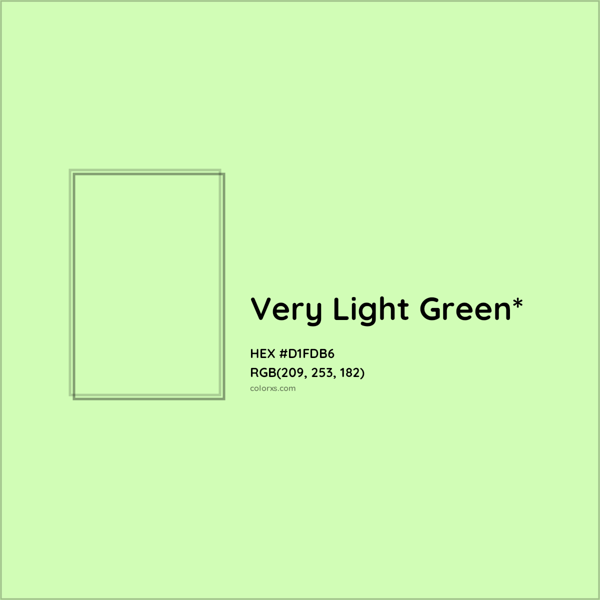 #D1FDB6 hex color. RGB, RYB, CMYK, HSL, HSV codes and color conversions. Matching color names, palettes, paints.