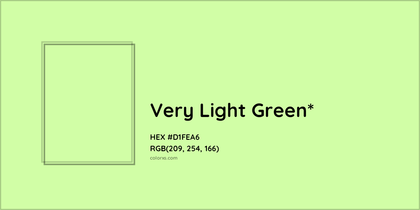 #D1FEA6 hex color. RGB, RYB, CMYK, HSL, HSV codes and color conversions. Matching color names, palettes, paints.