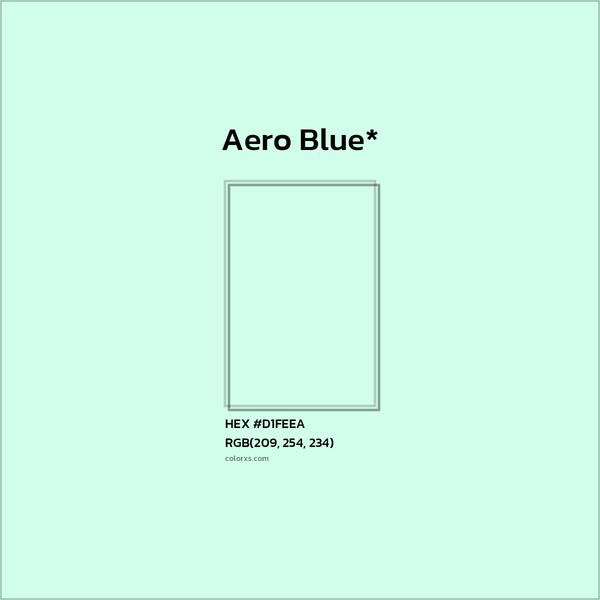#D1FEEA hex color. RGB, RYB, CMYK, HSL, HSV codes and color conversions. Matching color names, palettes, paints.