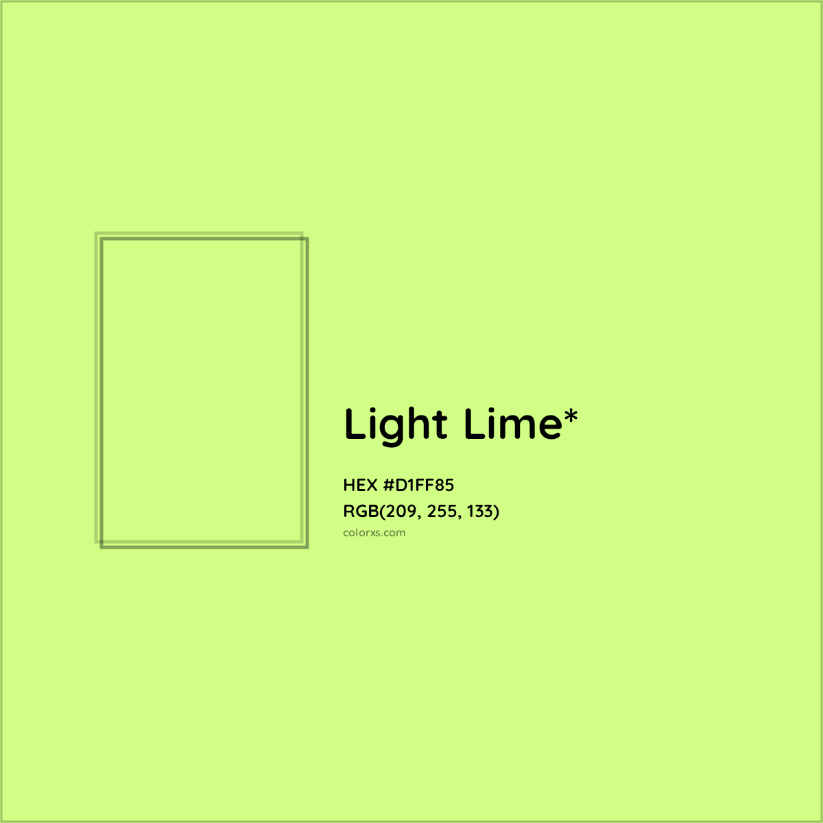 #D1FF85 hex color. RGB, RYB, CMYK, HSL, HSV codes and color conversions. Matching color names, palettes, paints.