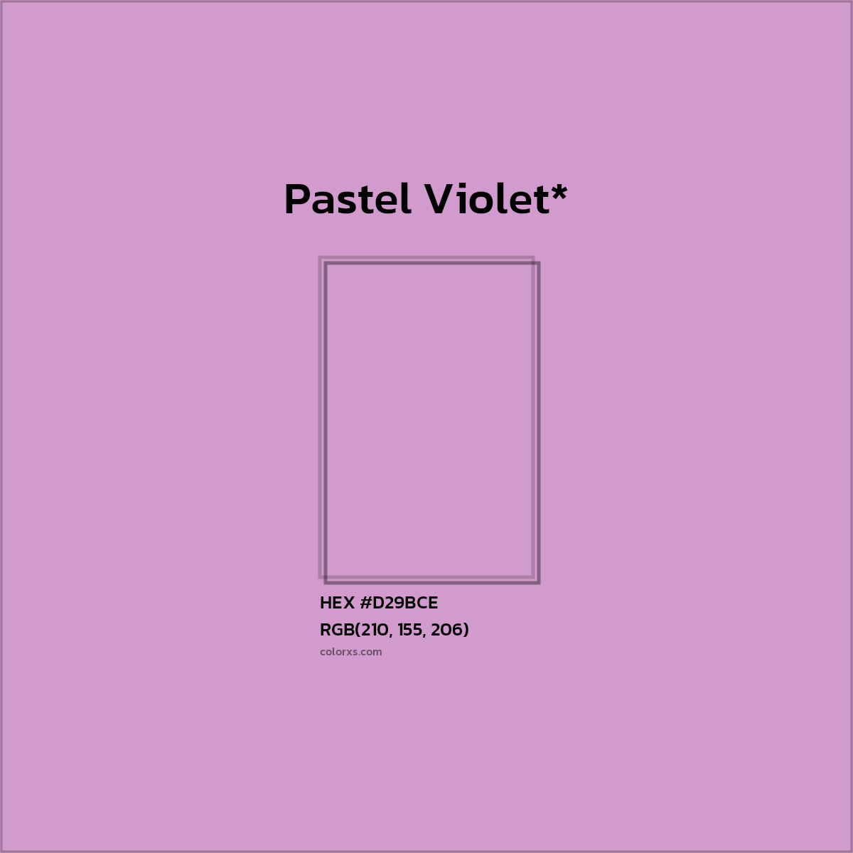 #D29BCE hex color. RGB, RYB, CMYK, HSL, HSV codes and color conversions. Matching color names, palettes, paints.