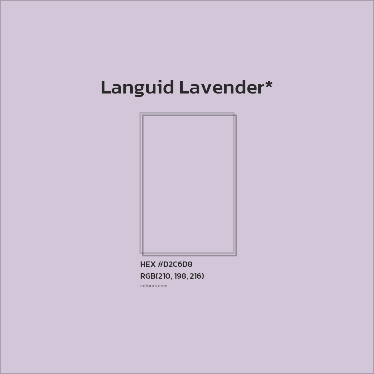 #D2C6D8 hex color. RGB, RYB, CMYK, HSL, HSV codes and color conversions. Matching color names, palettes, paints.
