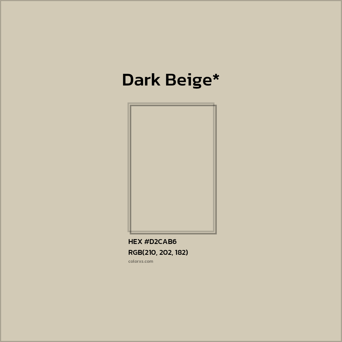 #D2CAB6 hex color. RGB, RYB, CMYK, HSL, HSV codes and color conversions. Matching color names, palettes, paints.