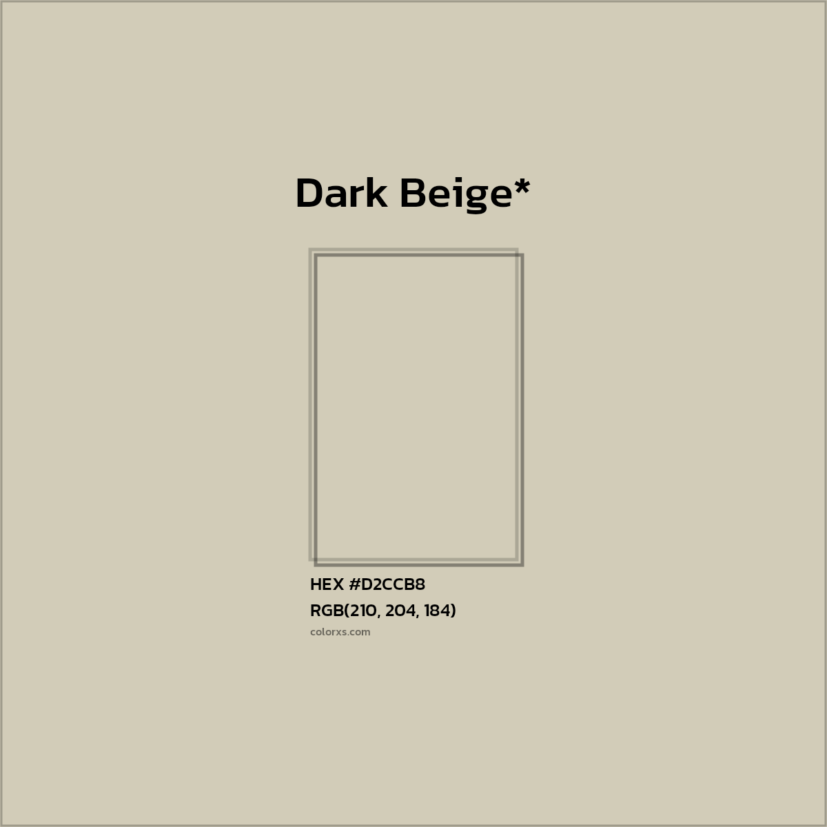 #D2CCB8 hex color. RGB, RYB, CMYK, HSL, HSV codes and color conversions. Matching color names, palettes, paints.