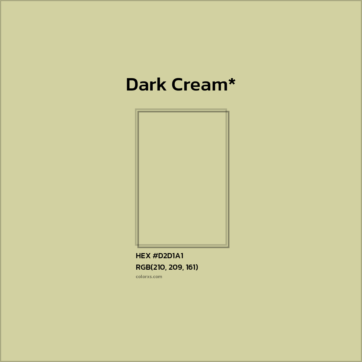 #D2D1A1 hex color. RGB, RYB, CMYK, HSL, HSV codes and color conversions. Matching color names, palettes, paints.