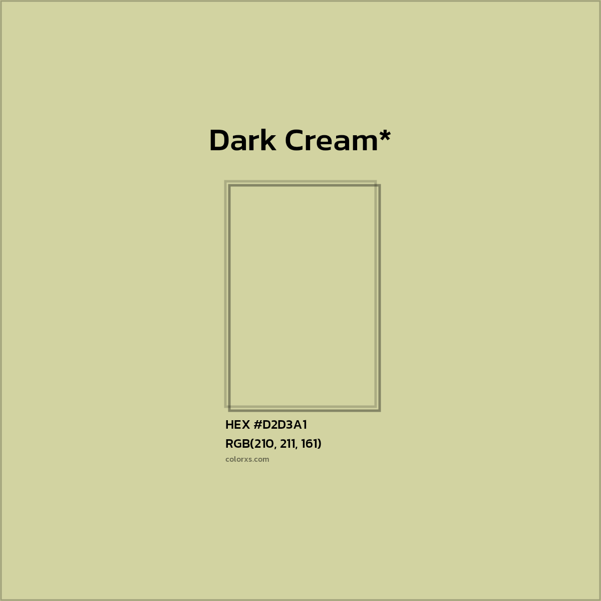 #D2D3A1 hex color. RGB, RYB, CMYK, HSL, HSV codes and color conversions. Matching color names, palettes, paints.