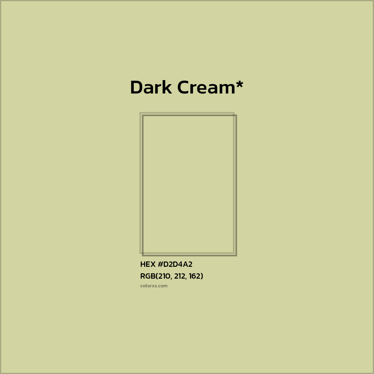 #D2D4A2 hex color. RGB, RYB, CMYK, HSL, HSV codes and color conversions. Matching color names, palettes, paints.
