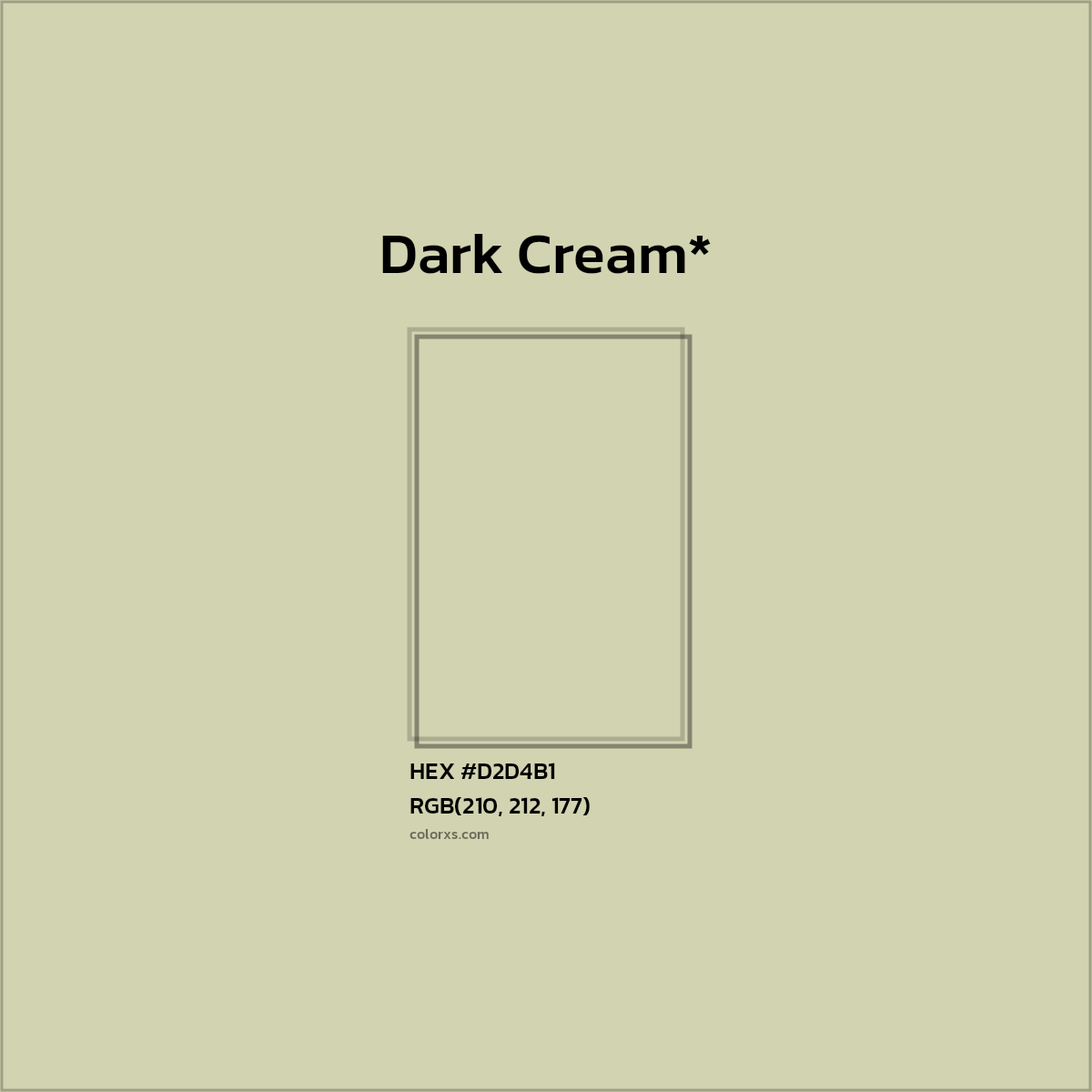 #D2D4B1 hex color. RGB, RYB, CMYK, HSL, HSV codes and color conversions. Matching color names, palettes, paints.