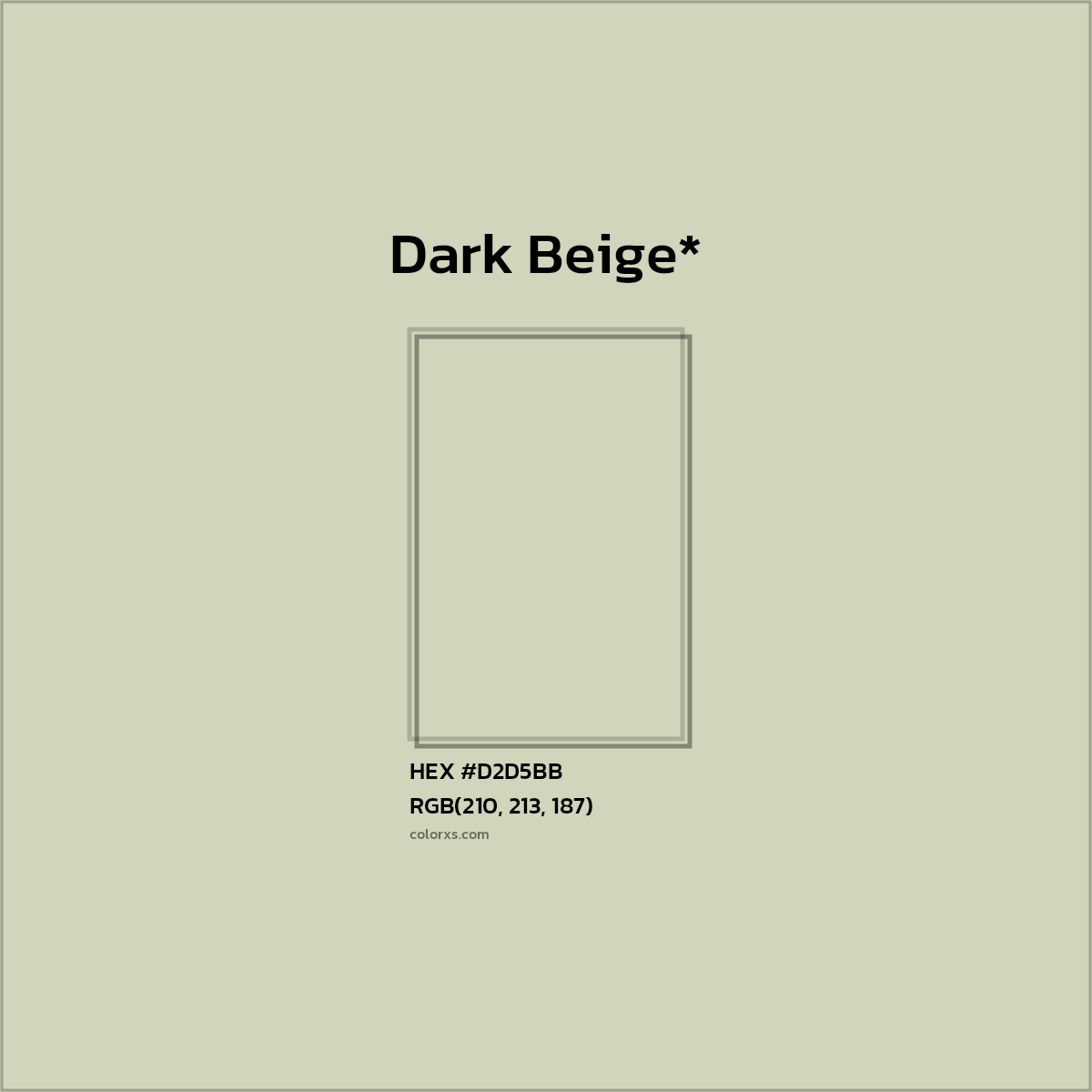 #D2D5BB hex color. RGB, RYB, CMYK, HSL, HSV codes and color conversions. Matching color names, palettes, paints.