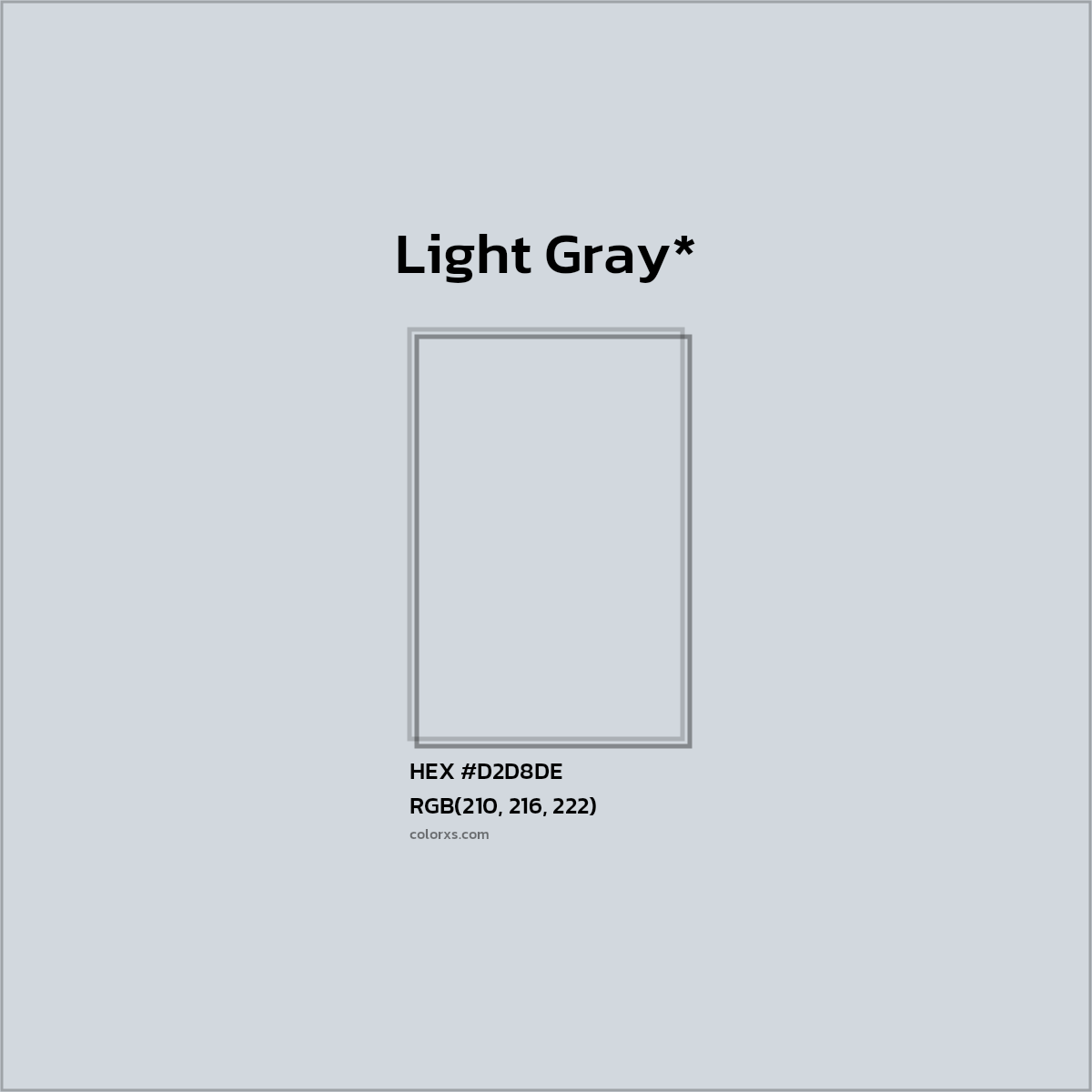 #D2D8DE hex color. RGB, RYB, CMYK, HSL, HSV codes and color conversions. Matching color names, palettes, paints.