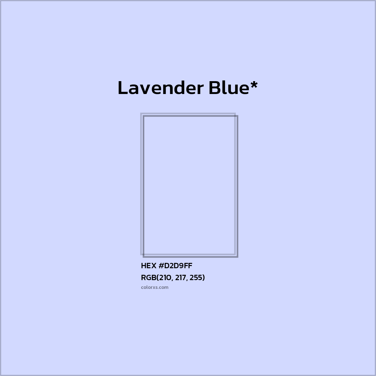 #D2D9FF hex color. RGB, RYB, CMYK, HSL, HSV codes and color conversions. Matching color names, palettes, paints.