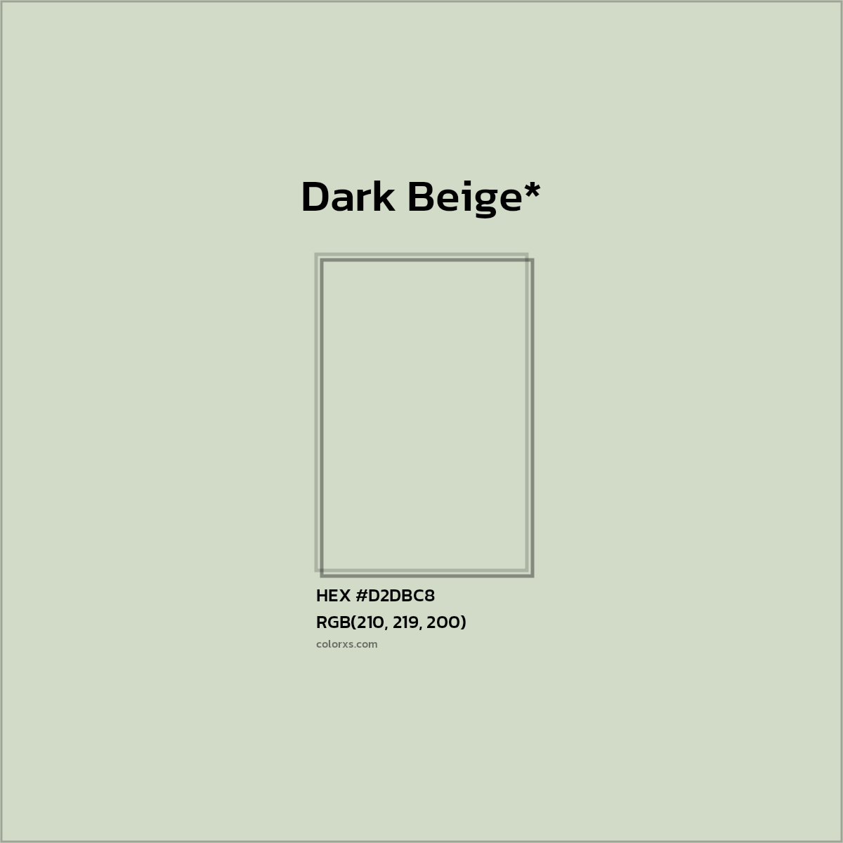 #D2DBC8 hex color. RGB, RYB, CMYK, HSL, HSV codes and color conversions. Matching color names, palettes, paints.