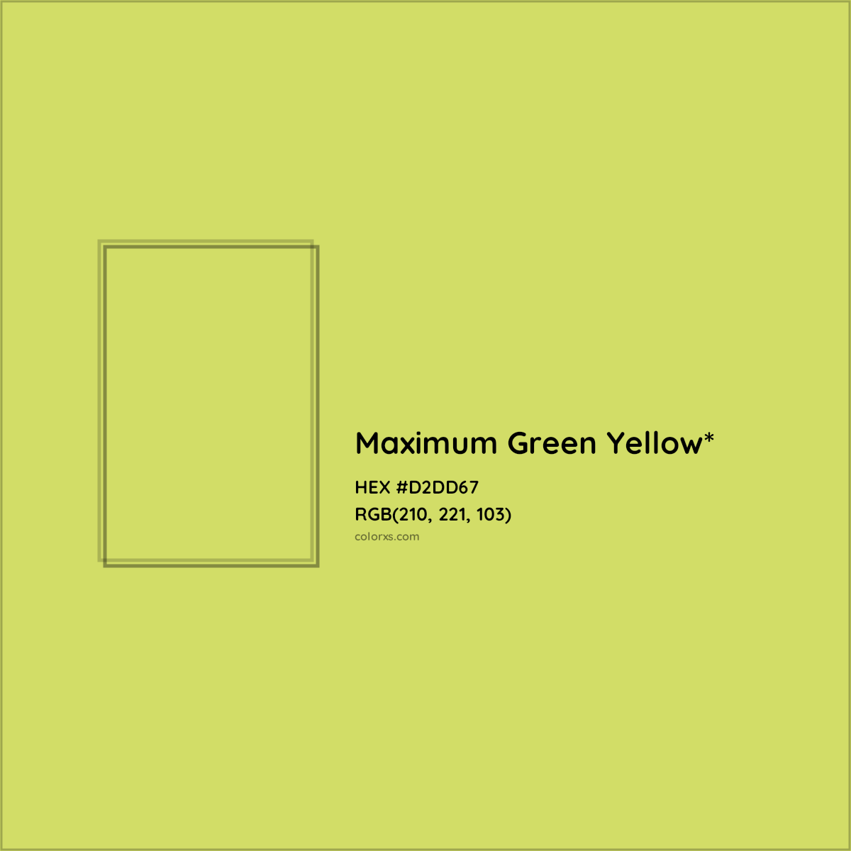 #D2DD67 hex color. RGB, RYB, CMYK, HSL, HSV codes and color conversions. Matching color names, palettes, paints.