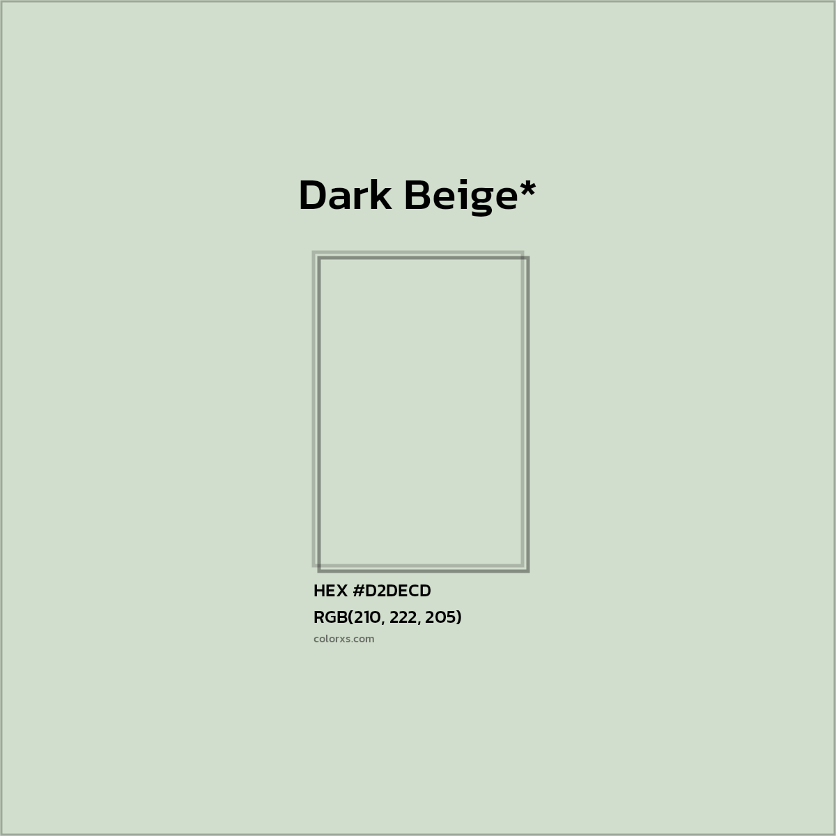 #D2DECD hex color. RGB, RYB, CMYK, HSL, HSV codes and color conversions. Matching color names, palettes, paints.