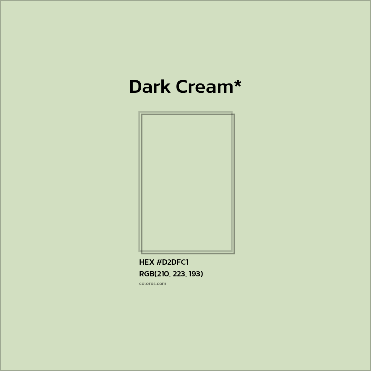 #D2DFC1 hex color. RGB, RYB, CMYK, HSL, HSV codes and color conversions. Matching color names, palettes, paints.
