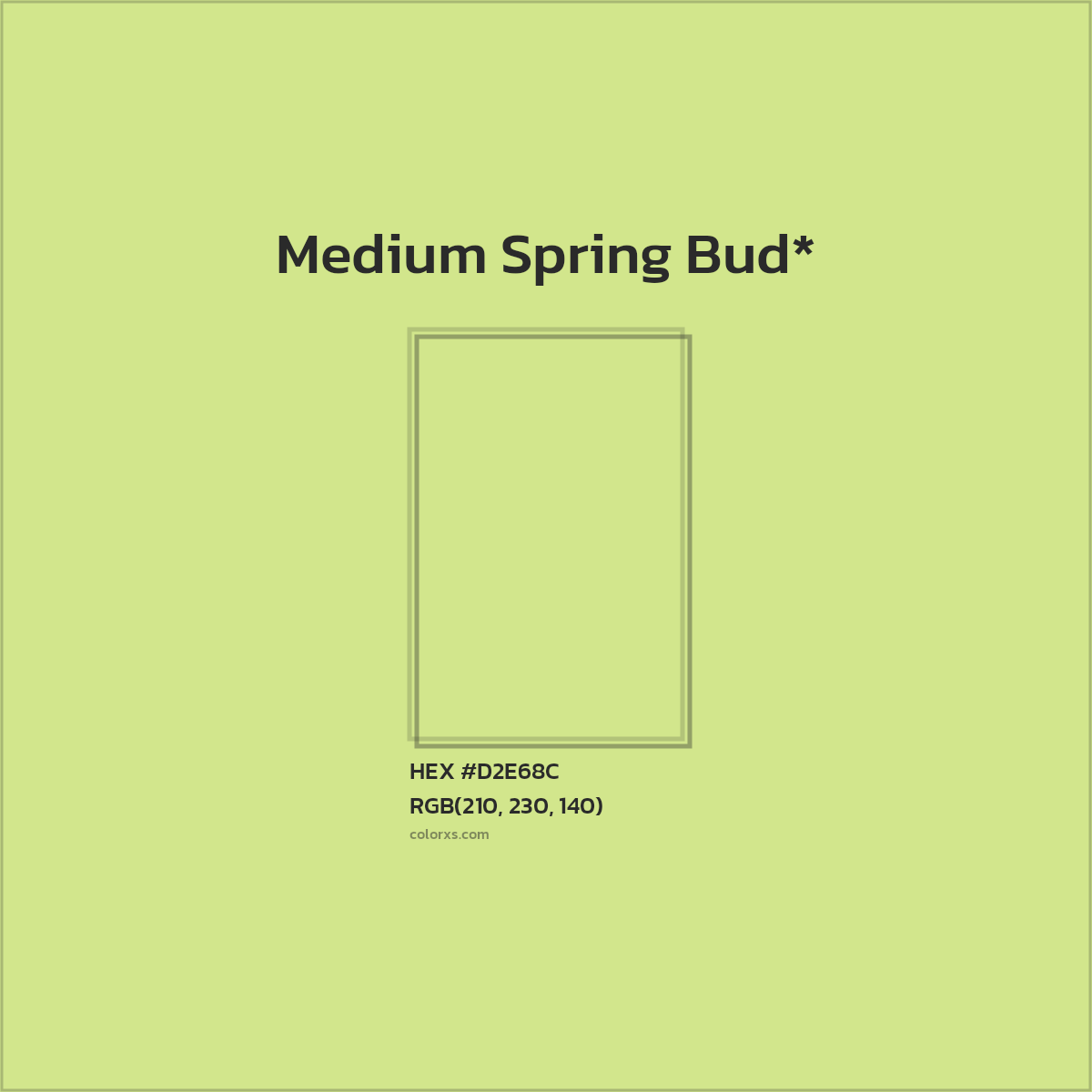 #D2E68C hex color. RGB, RYB, CMYK, HSL, HSV codes and color conversions. Matching color names, palettes, paints.