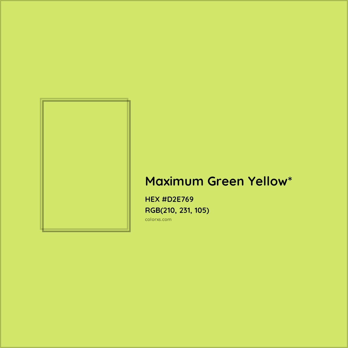 #D2E769 hex color. RGB, RYB, CMYK, HSL, HSV codes and color conversions. Matching color names, palettes, paints.