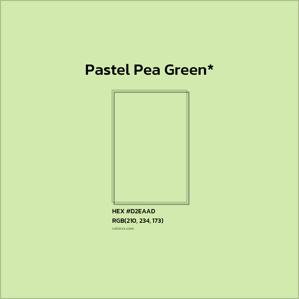 #D2EAAD hex color. RGB, RYB, CMYK, HSL, HSV codes and color conversions. Matching color names, palettes, paints.