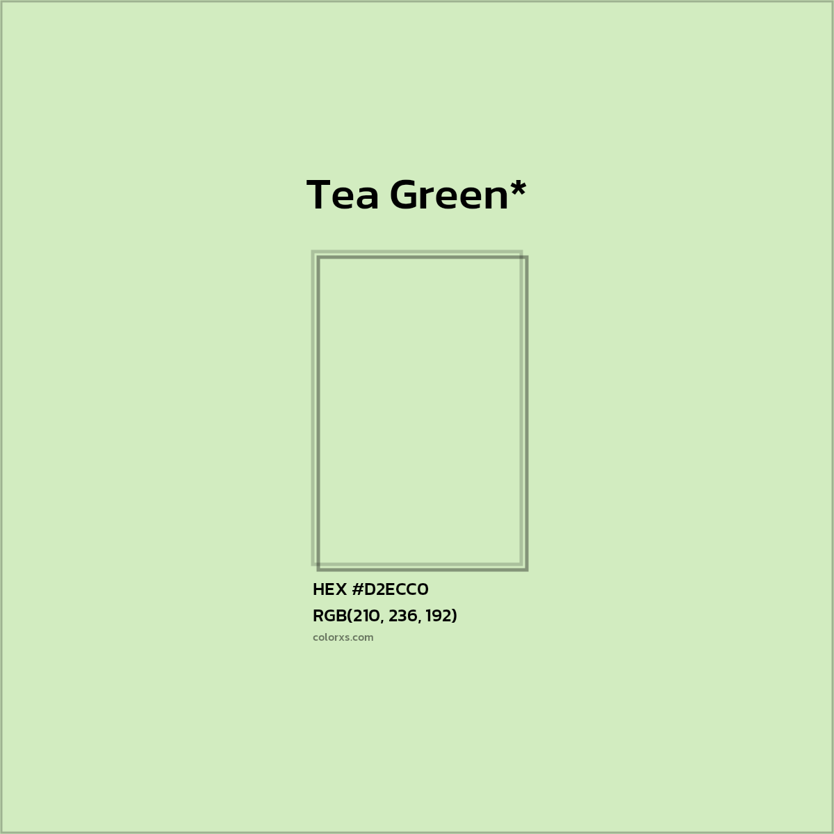 #D2ECC0 hex color. RGB, RYB, CMYK, HSL, HSV codes and color conversions. Matching color names, palettes, paints.