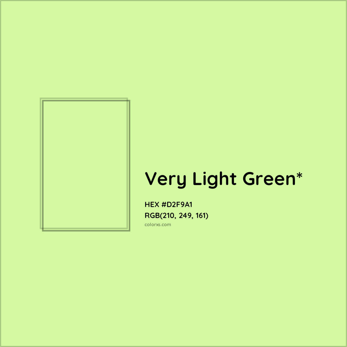 #D2F9A1 hex color. RGB, RYB, CMYK, HSL, HSV codes and color conversions. Matching color names, palettes, paints.