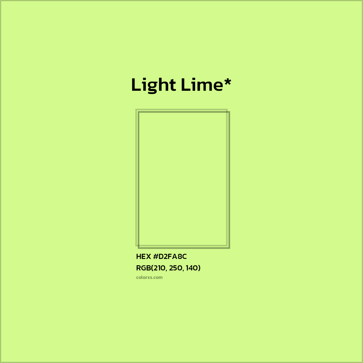 #D2FA8C hex color. RGB, RYB, CMYK, HSL, HSV codes and color conversions. Matching color names, palettes, paints.