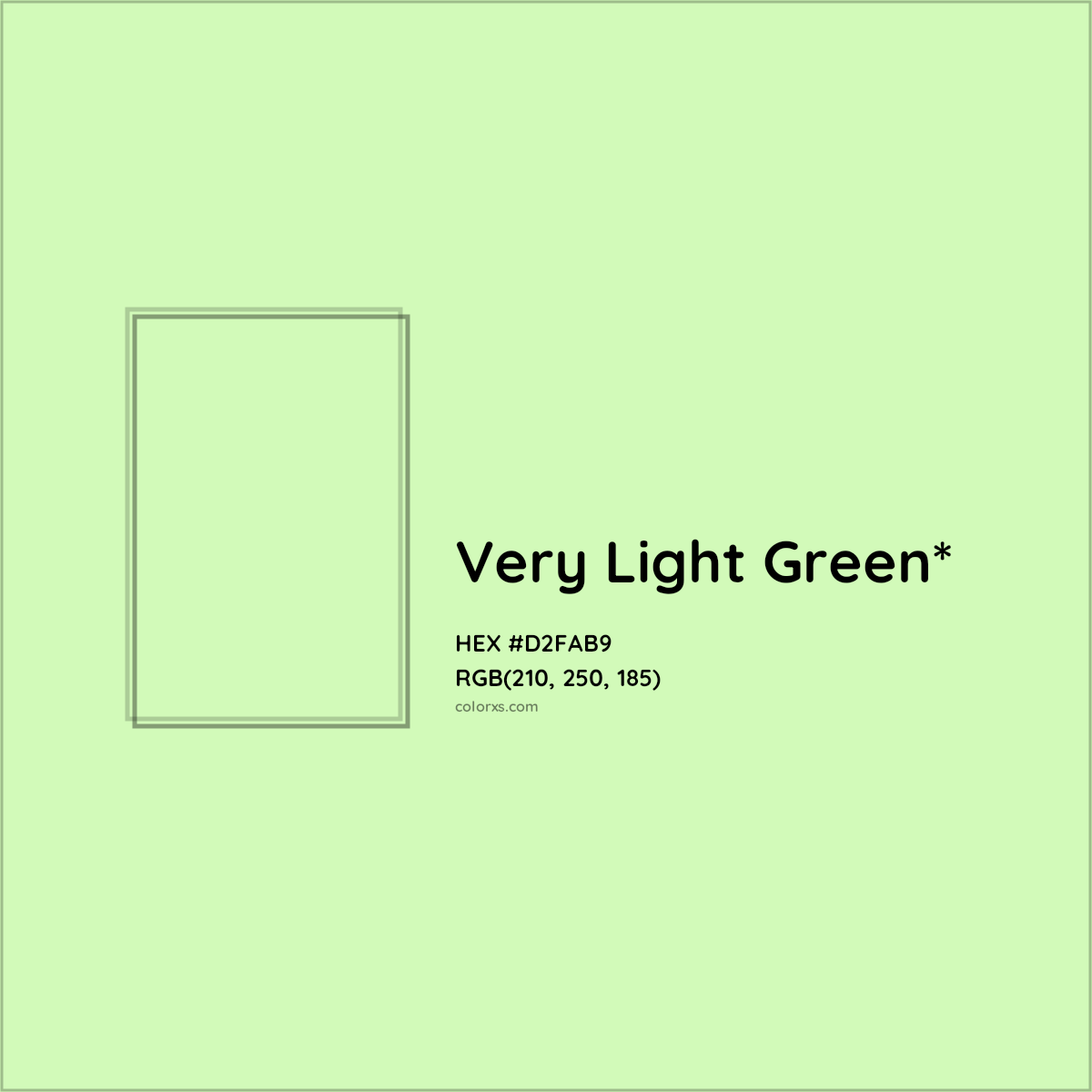 #D2FAB9 hex color. RGB, RYB, CMYK, HSL, HSV codes and color conversions. Matching color names, palettes, paints.