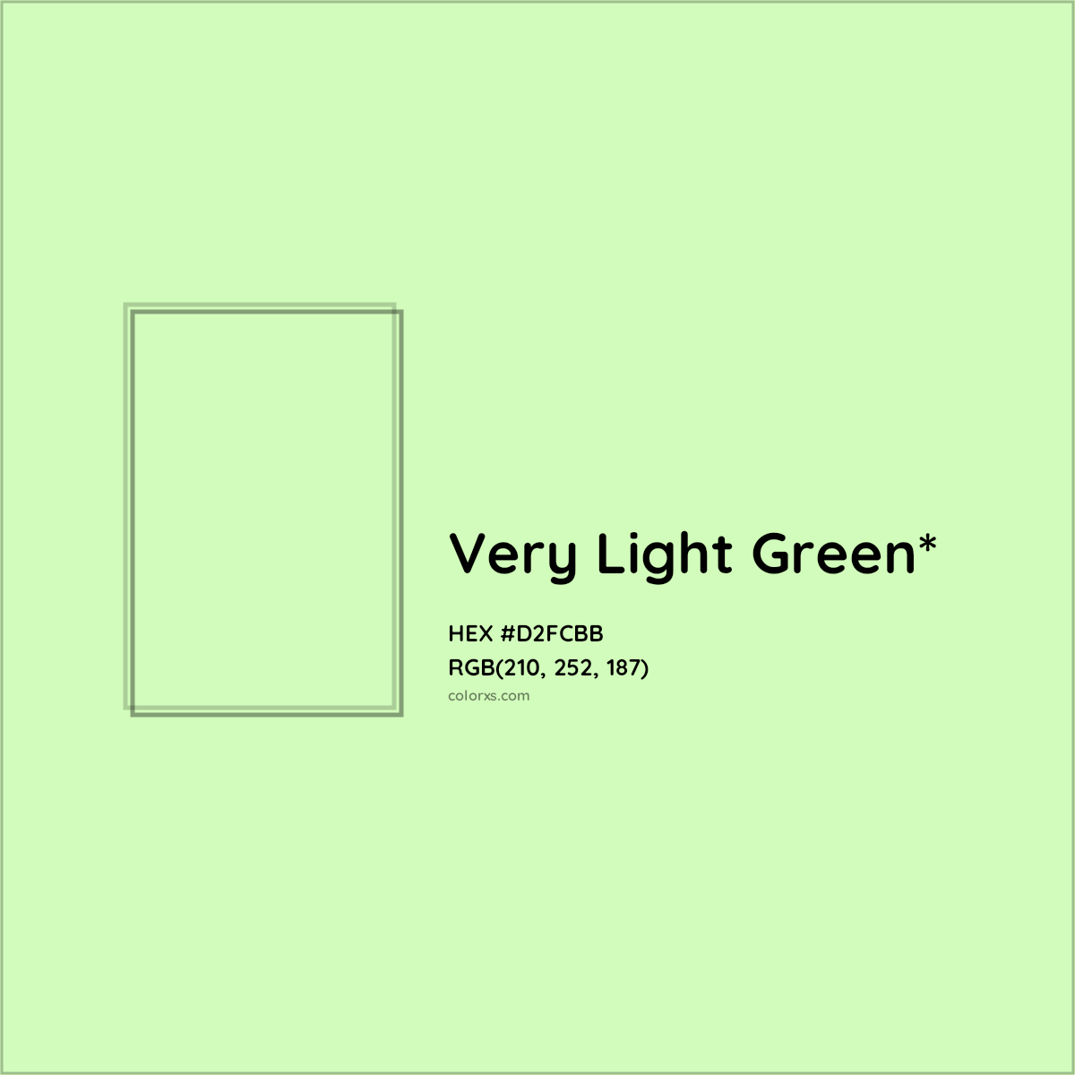 #D2FCBB hex color. RGB, RYB, CMYK, HSL, HSV codes and color conversions. Matching color names, palettes, paints.