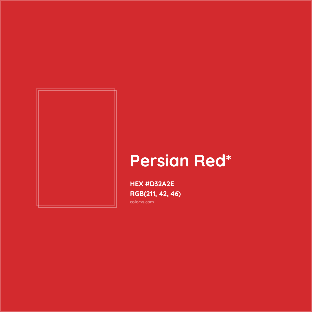 #D32A2E hex color. RGB, RYB, CMYK, HSL, HSV codes and color conversions. Matching color names, palettes, paints.