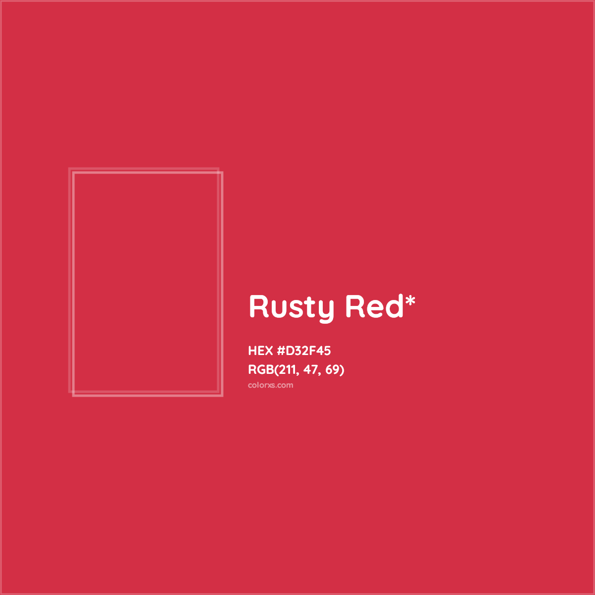 #D32F45 hex color. RGB, RYB, CMYK, HSL, HSV codes and color conversions. Matching color names, palettes, paints.