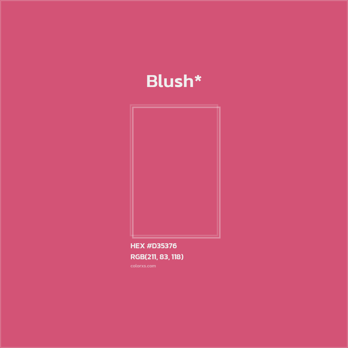 #D35376 hex color. RGB, RYB, CMYK, HSL, HSV codes and color conversions. Matching color names, palettes, paints.