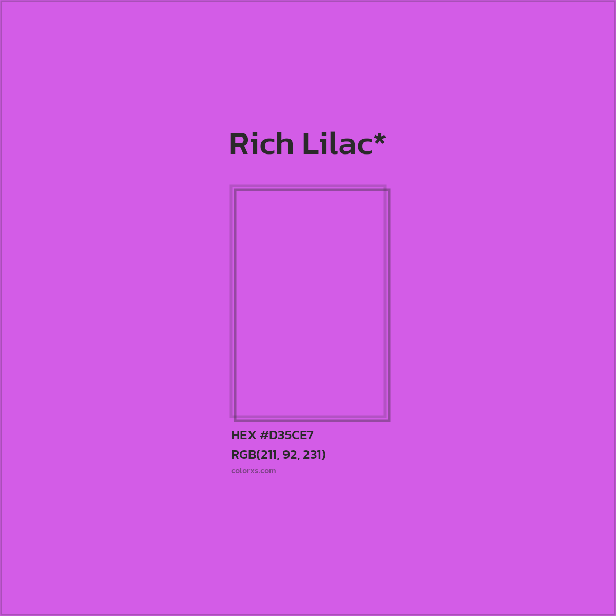 #D35CE7 hex color. RGB, RYB, CMYK, HSL, HSV codes and color conversions. Matching color names, palettes, paints.