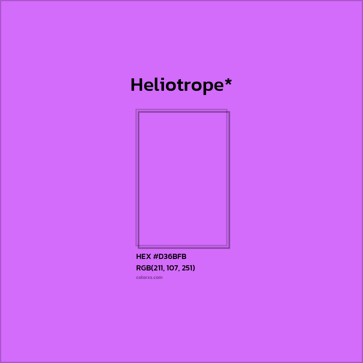 #D36BFB hex color. RGB, RYB, CMYK, HSL, HSV codes and color conversions. Matching color names, palettes, paints.