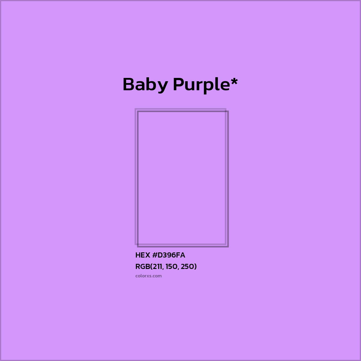 #D396FA hex color. RGB, RYB, CMYK, HSL, HSV codes and color conversions. Matching color names, palettes, paints.