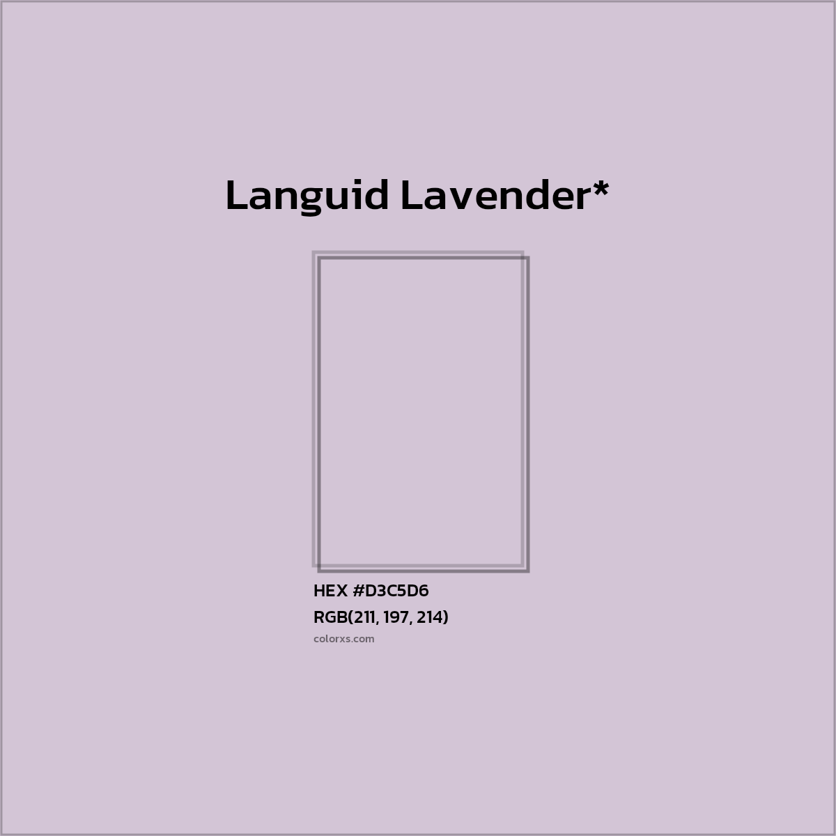 #D3C5D6 hex color. RGB, RYB, CMYK, HSL, HSV codes and color conversions. Matching color names, palettes, paints.
