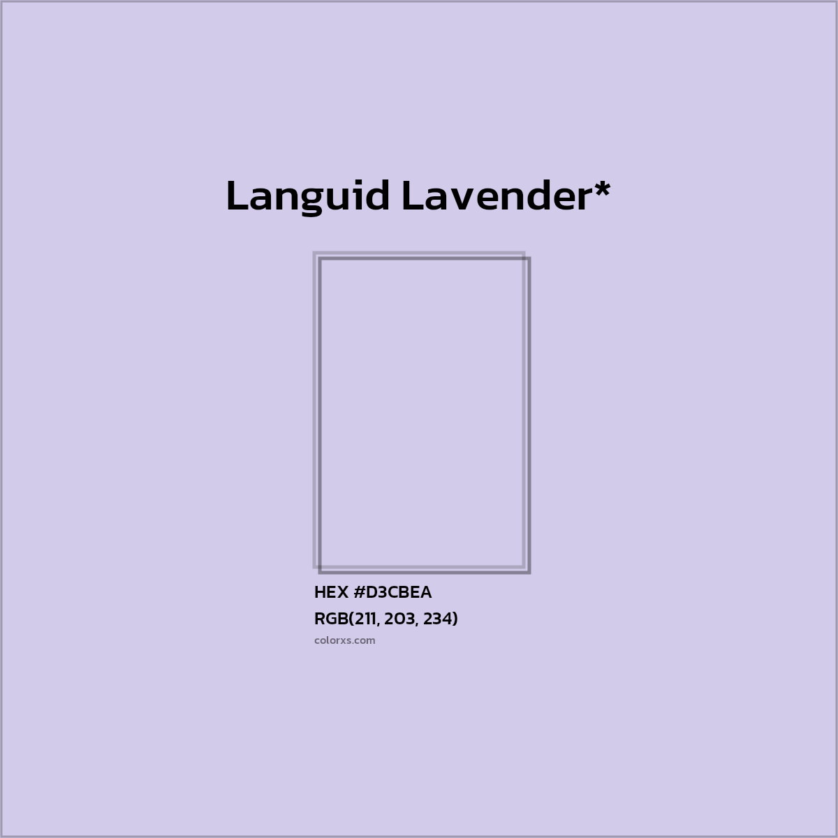 #D3CBEA hex color. RGB, RYB, CMYK, HSL, HSV codes and color conversions. Matching color names, palettes, paints.