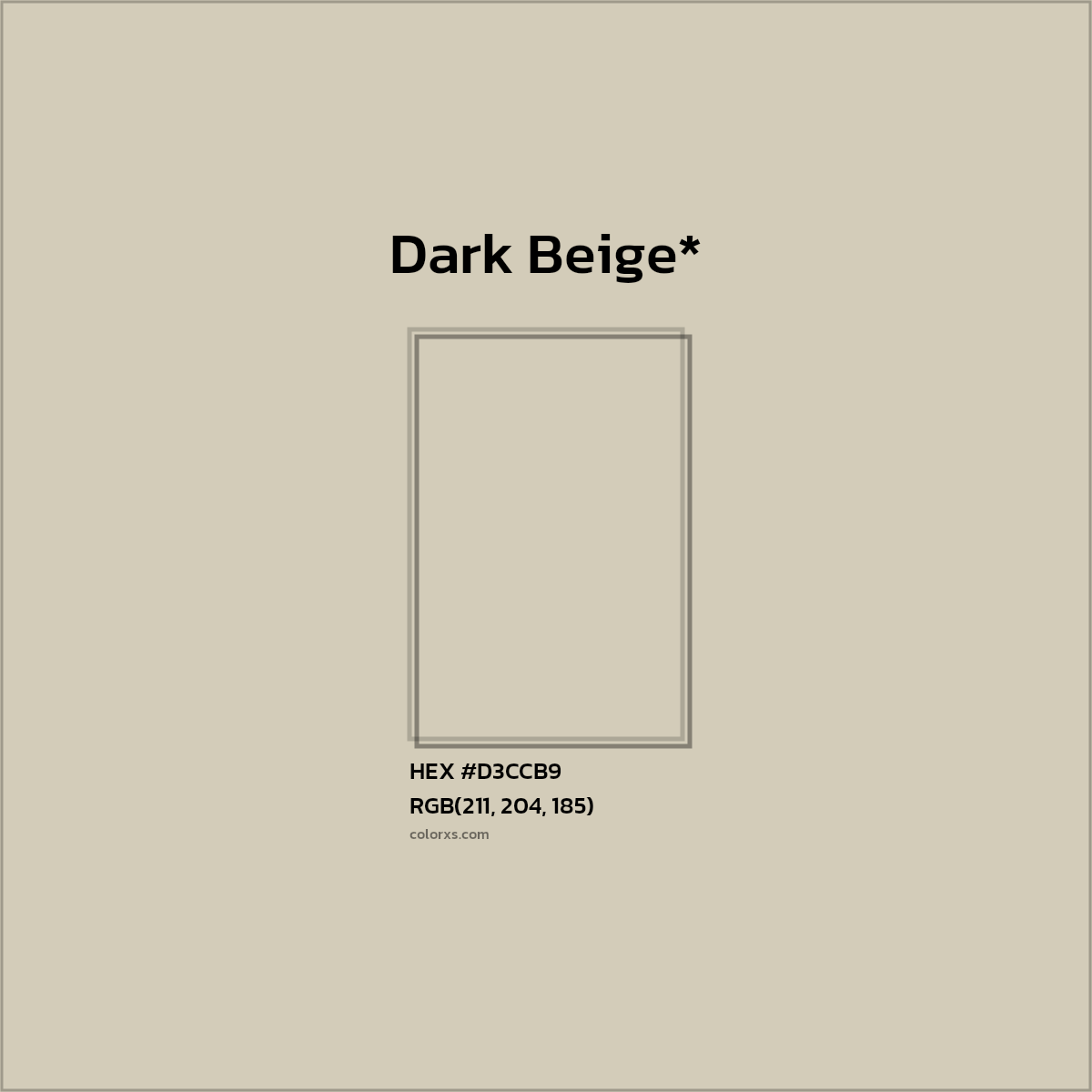 #D3CCB9 hex color. RGB, RYB, CMYK, HSL, HSV codes and color conversions. Matching color names, palettes, paints.