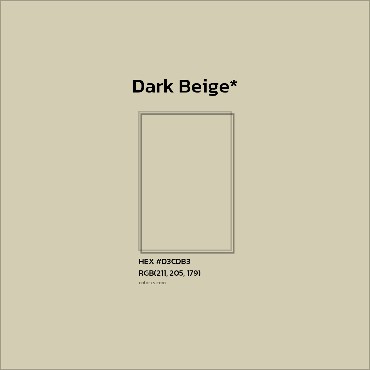 #D3CDB3 hex color. RGB, RYB, CMYK, HSL, HSV codes and color conversions. Matching color names, palettes, paints.